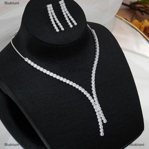 [COD] Biubiuni 2pcs đơn giản hình học Zircon Vòng cổ bông tai Kit cho phụ nữ cưới cô dâu trang sức Bộ phụ kiện Quà Tặng