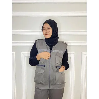 Rompi motor Rompi Tacktical banyak kantong rompi outdoor unisex pria wanita bahan catton drill jaket motot jaket touring