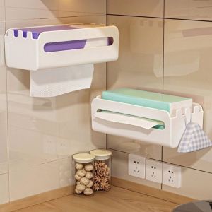 BLACKON Plastic Wall Mounted Paper Towel Holder No Drilling Self‑adhesive Tissue Storage Rack Practical Large Capacity Refrigerator Tissue Organizer Kitchen
