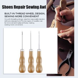 ROBERTA 1Pcs Wooden Handle Punch Shoes Sewing Tool Drill Shoe Repair s Hole Maker Sewing Awl Hand Stitcher