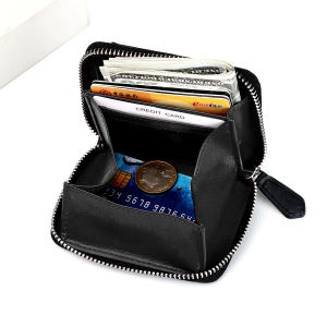 310NEW Fashion Japan Style Coin Holder Pouches Genuine Leather Bank Credit Card Rfid Blocking Wallet Men and Women Slim Small Change Coin Keys Cards Zipper Bag