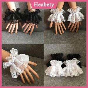 Heabety Lolita tay áo cổ tay còng Xù Hoa Đen ren đàn hồi Vòng đeo tay nữ thanh lịch găng tay ren ngắn Halloween