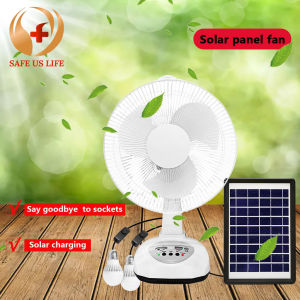 Solar electric fan Rechargeable Solar fan 12" 9v 5w solar panel 2pcs LED emergency light Bulb