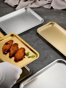 Food Plates 304 Stainless Steel Food Tray Rectangle Metal Tray Snack Dessert Plates for Dining Home Party Coffee Shop