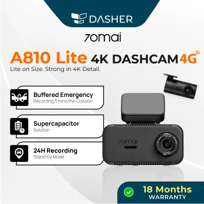 [2026 NEW] 70mai A810 Lite Dashcam 4K Resolution + HDR | 4G Connectivity | Compact Size | Supercapacitor | App & Voice Control