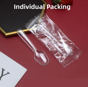 500pcs Disposable Plastic Sundae Spoon/Pudding Spoon/Individually Packed Transparent Dessert Spoon