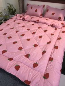 (Sale Hot) Chăn phao mùa đông bông siêu nhẹ poly cotton nhiều mẫu: Dâu Hồng thỏ cute vịt vàng... có ruột bông dày I - Có set 5 món hoặc lẻ 1 chăn phao tuỳ chọn