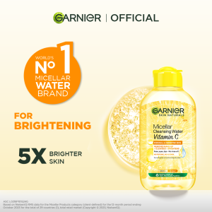 Garnier Vitamin C Brightening Micellar Water (125ml/400ml) – Makeup Remover  Cleanser Toner for Brightening Dark Spots Acne Marks Hyperpigmentation