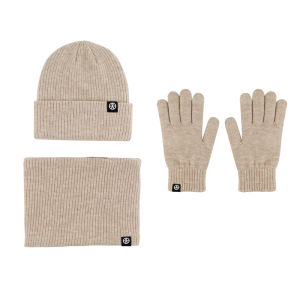 (SG Seller) Women Men Winter Hat Scarf Gloves Set Outdoor Cycling Dome Neck Wrap Thick Knitted Warm Cap Touchscreen Gloves