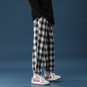 กางเกงขายาวผู้ชาย กางเกงลายสก๊อต แฟชั่นสไตล์เกาหลี กางเกงขายาวผู้ชาย ลายสก็อต