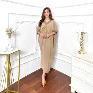 Dress Kaftan Humaira Crinkle Jumbo / Baju Kaftan Renda Wanita Lebaran