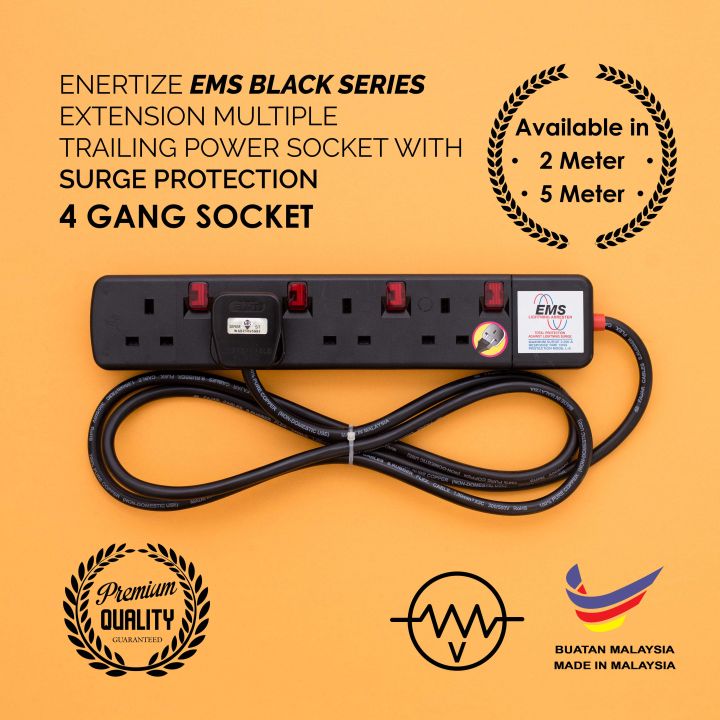 Enertize EMS Black Series 4 Gang Extension Multiple Trailing Power ...