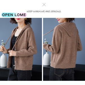 Long-sleeved Hooded Knitted Blouses for Womens Open Shirt Sweater New Fashion All-match Loose Plain Top