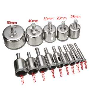 Mata Bor Kaca 6-50mm Set 15pcs Keramik Granit Marmer Diamond Hole Core Bit Saw Batu GJ0105