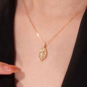 OYJR Gold Leaf Necklace for Women Kwintas for Girl Non Tarnish Stainless Pendant Gold Chain Jewelry