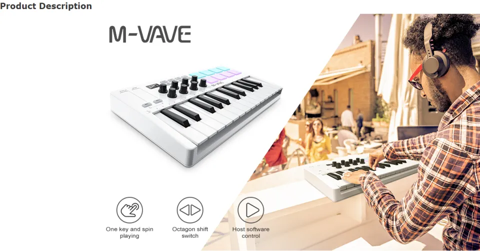 M-WAVE 25 Key USB MIDI Keyboard Controller With 8 Backlit Drum Pads,  Bluetooth Semi Weighted Professional dynamic keybed 8 Knobs and Music