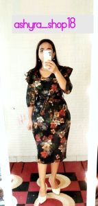 Ash110013 Dress Katun Stretch Ruffle Free Belt Import Premium Fashion Wanita