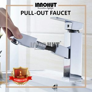 Innohut Silver Pull Out Square Head Water Sink Tap Nozzle Faucet With Two Mode Function