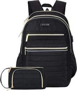 KEOFID  Girls Backpack  Womens Casual Backpack  Backpack for University  Travel Backpack  Schoolbag   Deep black color  L