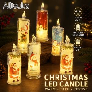 Flameless Flickering LED Christmas Candle Light Battery Powered Safe Ambient Light Santa Snowman Xmas Decor Night Light