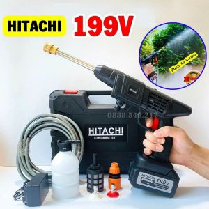 Miễn Phí Ship 5C Máy rửa xe pin HITACHI 199V cực khỏe..Hàng lõi đồng cty chuẩn - Xịt rửa sân vườn đa năng