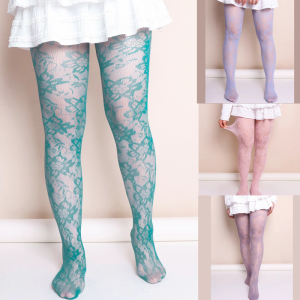 Aesthetic Colorful Fishnet Leggings with Flower Patterned Vintage Punk Styles Sheer Mesh Lace Tights Pantyhose for Women