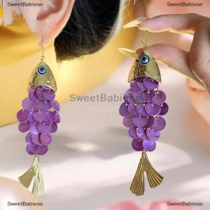[COD] SweetBabiese Phóng đại Vòng vảy tua cá mặt dây chuyền bông tai retro đồ trang sức cá nhân cho phụ nữ Quà Tặng
