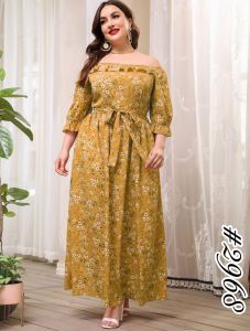 2968 FANNYFASHIONSHOPPH FASHION FLORAL OF SHOULDER DRESS FOR WOMEN PLUS SIZE <FIT TO XL>