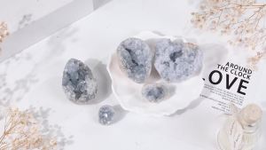 Rockcloud Natural Raw Blue Celestite Mineral Healing Crystal Cluster Geode Irregular Home Decoration Gemstone Specimen 0.02-0.10 lb