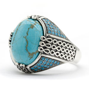 Natural Turquoise Stone Ring For Men Solid 925 Silver Male Ring Chains Vintage Party Ring Cool Style Turkey Ring for Women turquoise ring