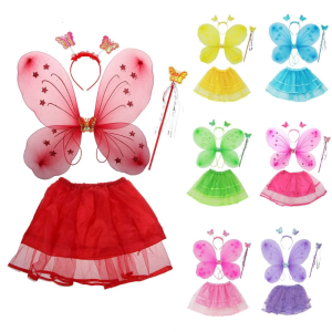 Kids Girl Fairy Princess Costume Butterflies Wing Magic Wand Tutu Skirt Headband Party Cosplay Prop for Halloween Stage