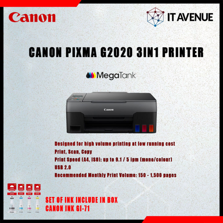 CANON PIXMA G2020 3IN1 PRINTER | Easy Refillable Ink Tank, All-In-One ...