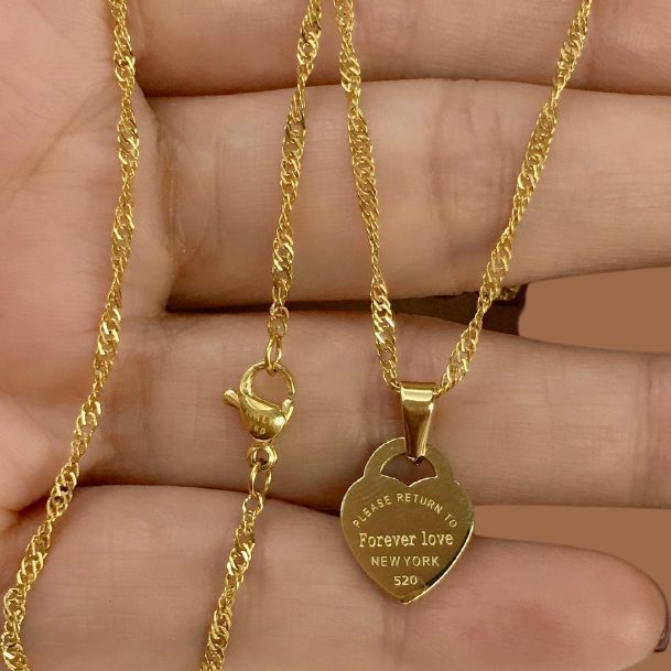 N209 18K Italy Gold Plated Twisted Chain Forever Love Heart
