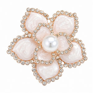 Elegant Floral Pearl Brooch Pin Crystal Flower Brooch Black White Statement Brooch for Women Fashion Jewelry