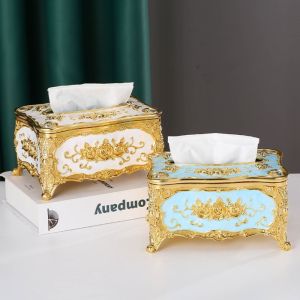 BEBA European Style Tissue Box Holder Rose Pattern Light Luxury Tissue Box Creative Plastic Napkin Holder Vehicle-mounted
