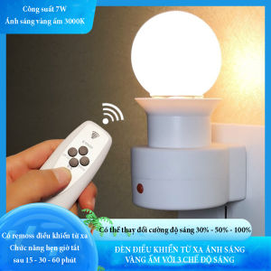 Đèn điều khiển từ xa ánh sáng vàng ấm với 3 chế độ sáng chức năng hẹn giờ tắt với 3 mốc thời gian công suất 9W. Có bóng đèn đi kèm