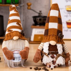 1/2 Pcs Coffee Gnome Coffee Bar Decoration Handmade Swedish Gift Farmhouse Plush With Coffee Bag Christmas Kitchen Decoration