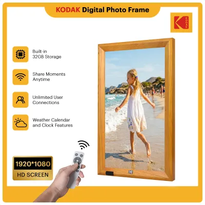 KODAK Digital Photo Frame 23.8 Inches WiFi Electronic Picture Frame Large with 32GB Memory 1920*1080 IPS Screen FHD Wooden Digital Frame Share Photos & Videos via APP or USB Remote Control Auto-Rotate Motion Sensor