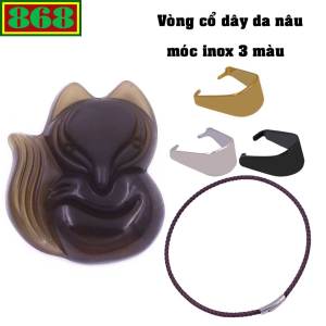 Mặt dây chuyền hồ ly 4 cm x 4.6 cm ( size lớn ) đá obsidian kèm vòng cổ dây da nâu - mặt dây chuyền phong thủy hồ ly thạch anh khói