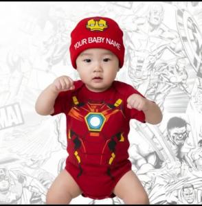 Baby Onesie Romper Superhero Irony Hero Alliance Baby Costume Monthly Milestone Short-Sleeved Clothes Free Custom Hat JRRJ