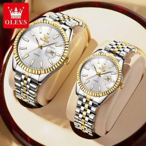 OLEVS Couple Watch Sale Buy 1 Take 1 2024 New Original Branded With Box Waterproof Stainless Steel Luminous Calendar Quartz Casual Watch