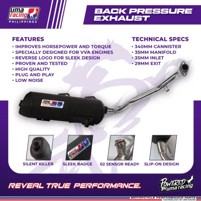 UMA Racing Back Pressure Exhaust Pipe Stainless Steel for Yamaha AEROX V2/V3 and NMAX V2