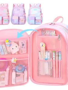 New Primary School Backpack Cute Colorful Bags for Girls Princess School Bags Waterproof Children Rainbow Series Schoolbags㏇0708