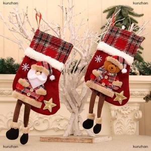 [COD] kunzhan Christmas Stocking Christmas Tree Pendant Snowman Santa Elk Bear Children Gift Bag Family Party Decorations New Years Gifts