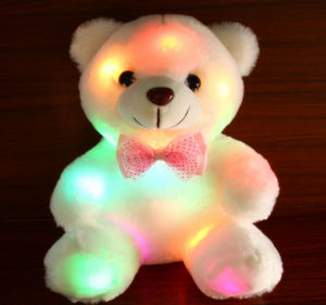 Bear Toy LED Colorful Luminous Plush Bear Doll Stuffed Bear with Bow Tie Cute Bear Night Light Birthday Christmas Gift for Kids
