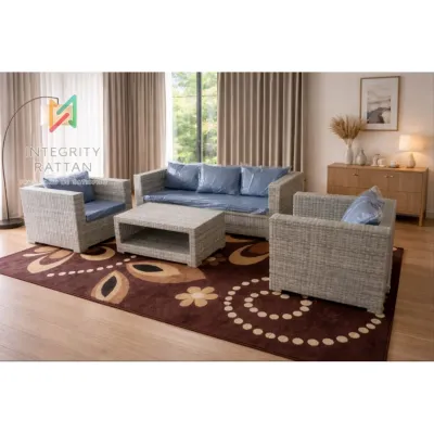 Set Sofa Sudut 311 Ruang Tamu Minimalis Rotan Sintetis - Busa Kenyal Royal Foam - Furniture