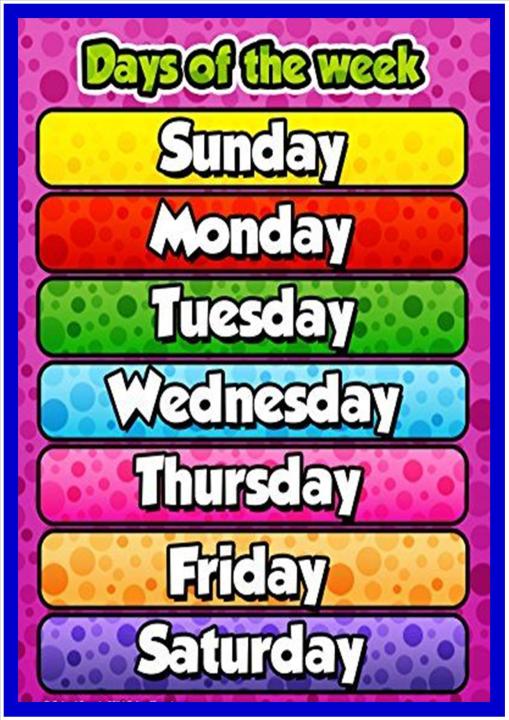 DAYS OF THE WEEK CHART A4 SIZE LAMINATED | Lazada Philippines