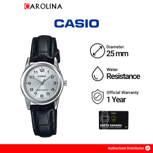 Jam Tangan Wanita Casio General LTP-V001L-7B Quartz Watch Silver Dial Black Leather Strap