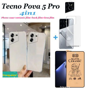 (4IN1)suitable for Tecno Pova 5 Pro 5G Pova 5 tempered glass ceramic soft film+lens film+back film+transparent phone case