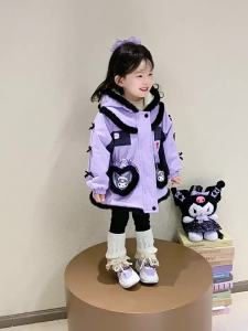 Kuromi Girls Kawaii Thickened Cotton Coat Anime Autumn Winter Cartoon Childrens Warm Jacket Korean Version Sanrio New Fashion
